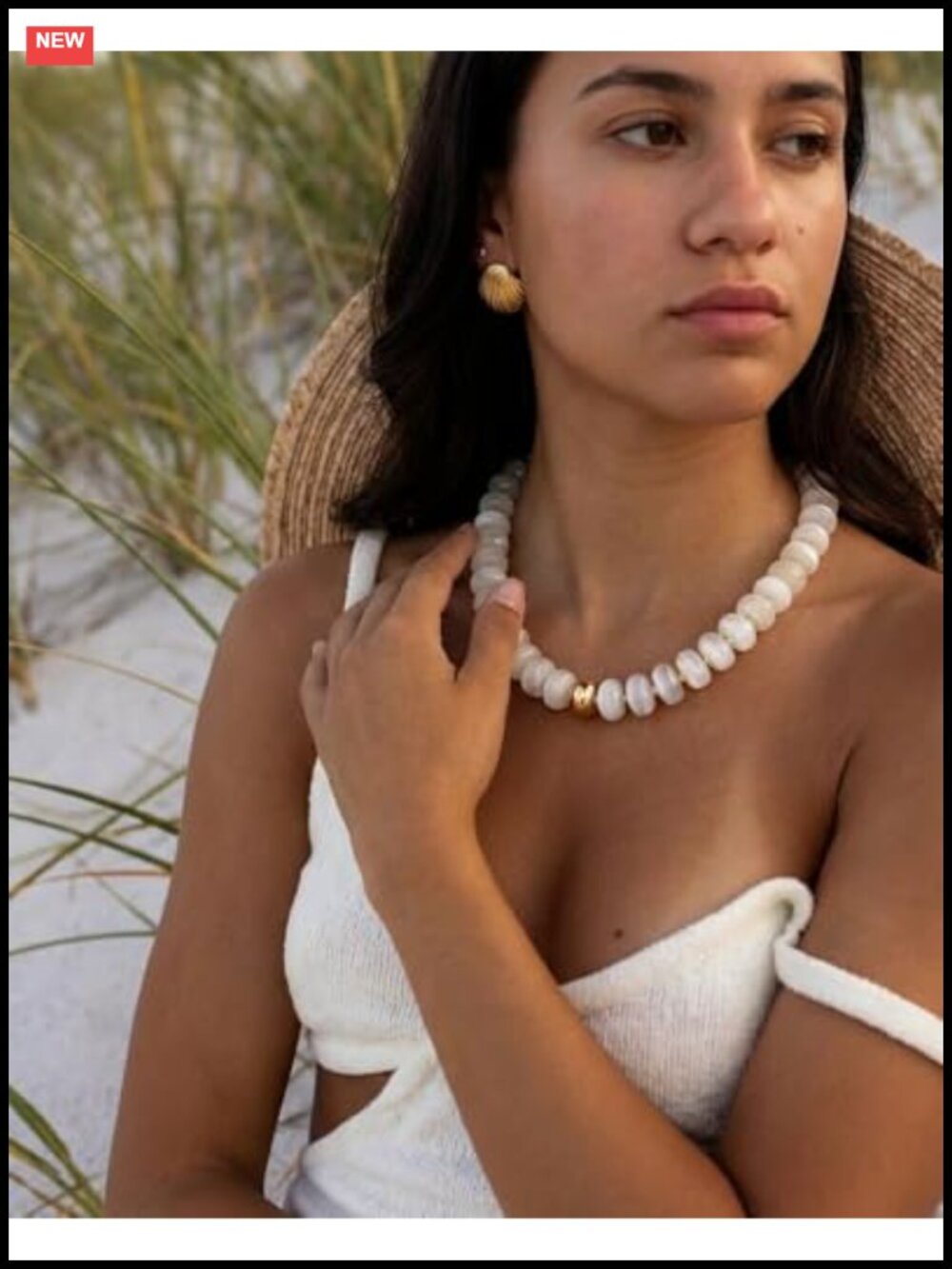 Chunky Beaded Choker Necklace Gold Accent Adjustable Boho Summer Jewelry - Picture 3 of 6